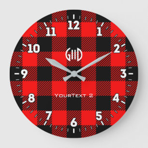 Personalized Northern Spirit Buffalo Check Plaid Large Clock