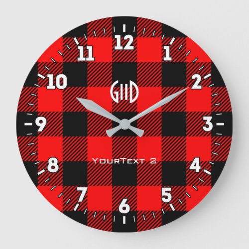 Personalized Northern Spirit Buffalo Check Plaid Large Clock