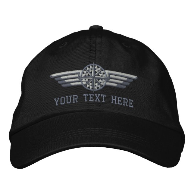 Personalized Northern Star Compass Pilot Wings Embroidered Baseball Cap (Front)