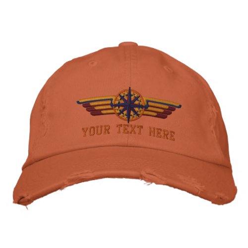 Personalized Northern Star Compass Pilot Wings Embroidered Baseball Hat