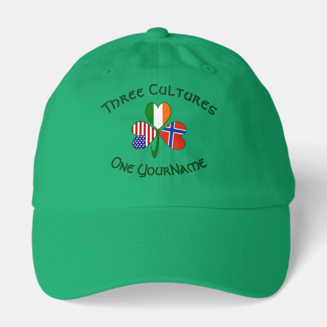 Personalized Norway Ireland USA Flag Shamrock Dad  Hat (Front)
