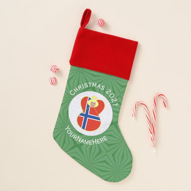 Personalized Norwegian Angel Christmas Flag Stocking (Front)