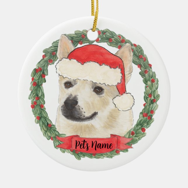 Personalized Norwegian Buhund Dog Christmas Ceramic Ornament (Front)