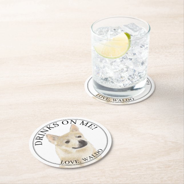 Personalized Norwegian Buhund Dog Wedding Round Paper Coaster (Insitu)