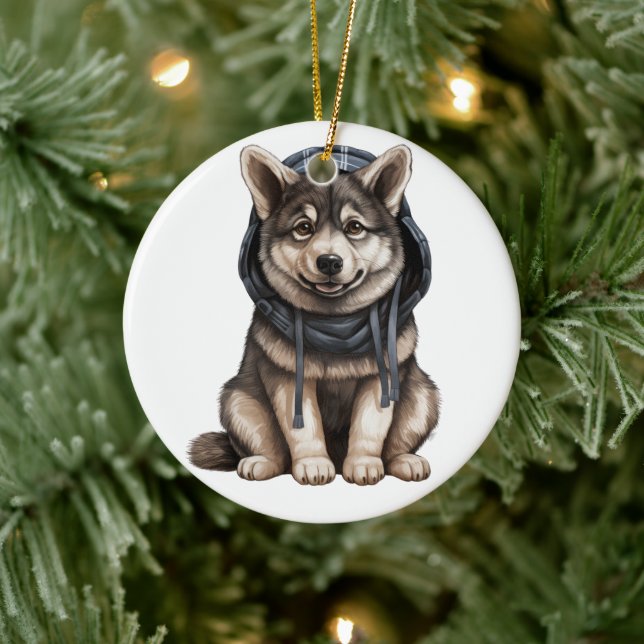 Personalized Norwegian Elkhound Dog Ceramic Ornament (Tree)
