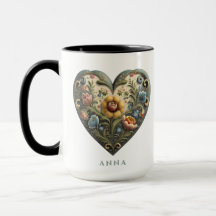 Personalized Norwegian Rosemaling Folk Art Heart M Mug