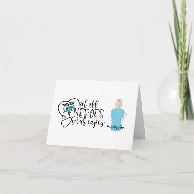Personalized Not all Heroes Wear Capes LPN  Thank You Card (Front)