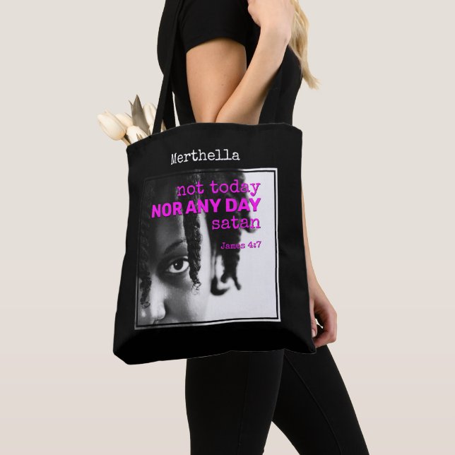 Personalized NOT TODAY SATAN  Tote Bag (Close Up)