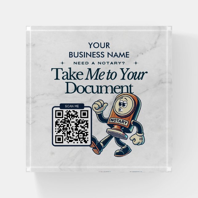 Personalized Notary Public Marketing with QR Code  Paperweight (Front)