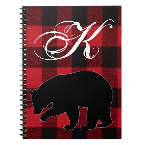 Personalized Note Book Red Buffalo Plaid Bear Blac