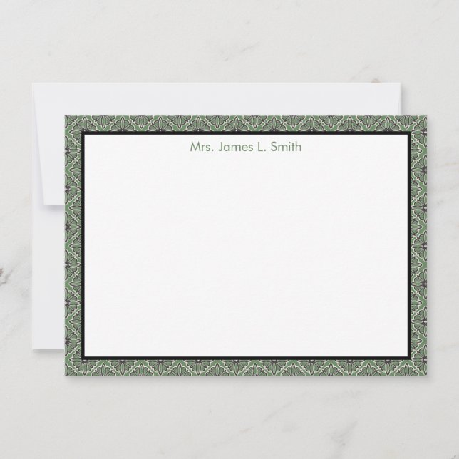 Personalized Note Card | Green &  Black Stationary (Front)