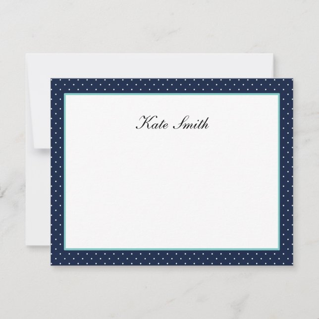 Personalized Note Cards - Navy Blue & Aqua - Dots (Front)