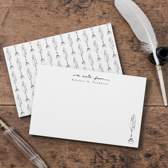Personalized Note Cards Quill & Ink Stationery (Personalized "a note from" handwritten script feather quills and ink, writer's stationery.)