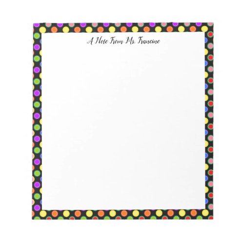 Personalized Note From Colorful Polka Dots Black