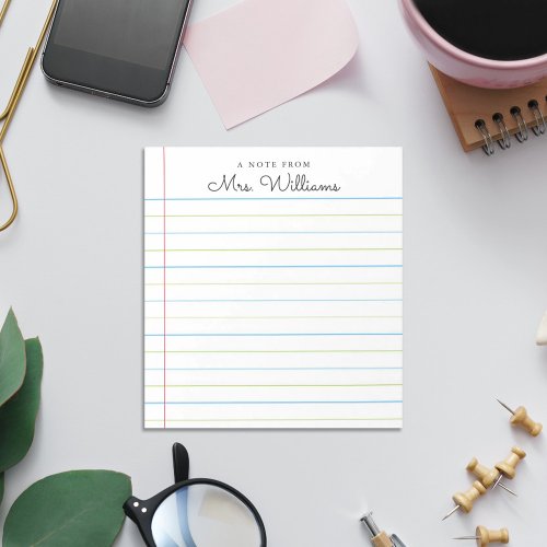 Personalized Note From Teacher Lined Paper Notepad