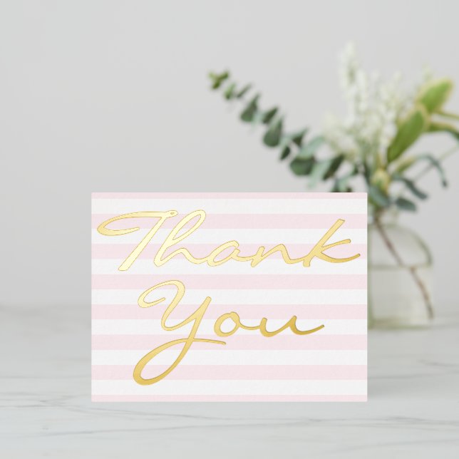 Personalized Note Modern Elegant Stripes Thank You Foil Invitation Postcard (Standing Front)