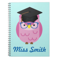 Personalized Notebook Any Name Pink Owl Teacher