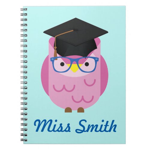 Personalized Notebook Any Name Pink Owl Teacher