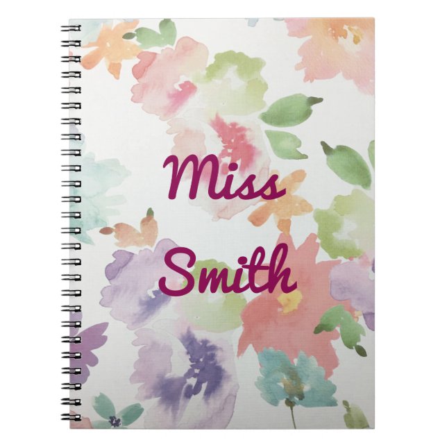 Personalized Notebook Any Name Watercolour Flowers (Front)
