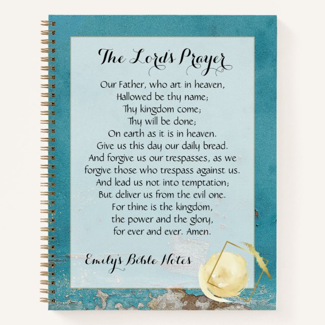 Personalized Notebook containing the Lord's Prayer (Front)