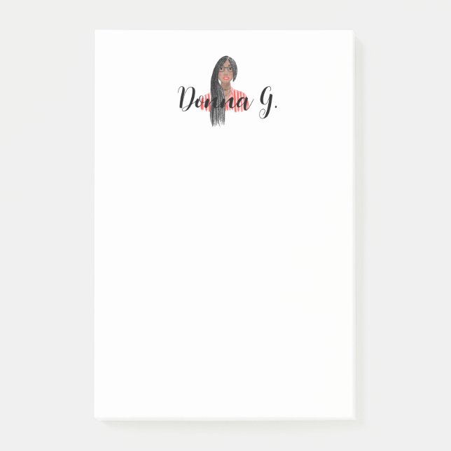 Personalized Notepad Black Girl Braids & Glasses (Front)