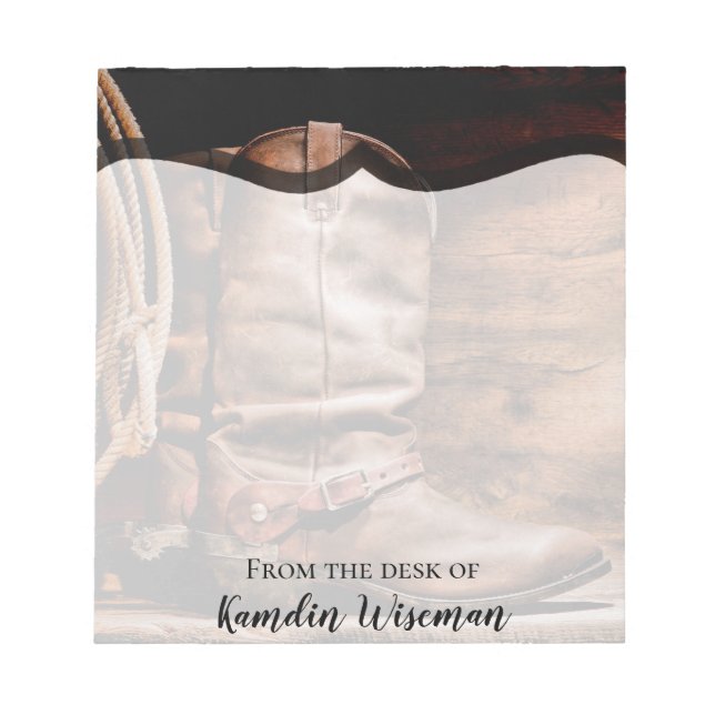 Personalized Notepad Cowboy Boots Barn Wood Rustic (Front)
