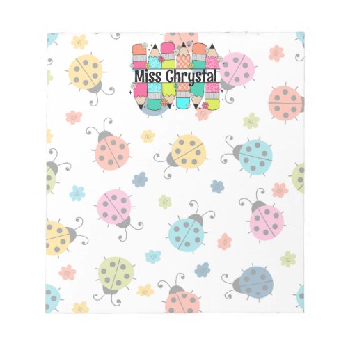 Personalized notepad for teacher pencils ladybugs