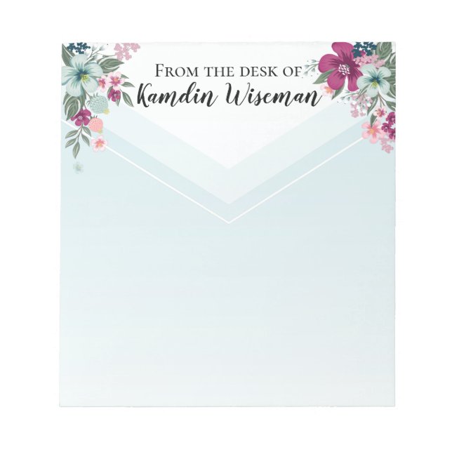 Personalized Notepad Tropical Flowers on Blue Ombr (Front)