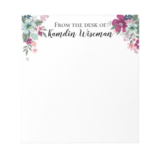 Personalized Notepad Tropical Flowers on White (Front)