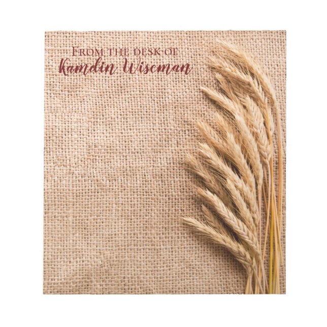 Personalized Notepad Wheat on Burlap Sack Country (Front)