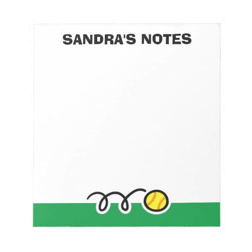 Personalized notepad with cute softball design