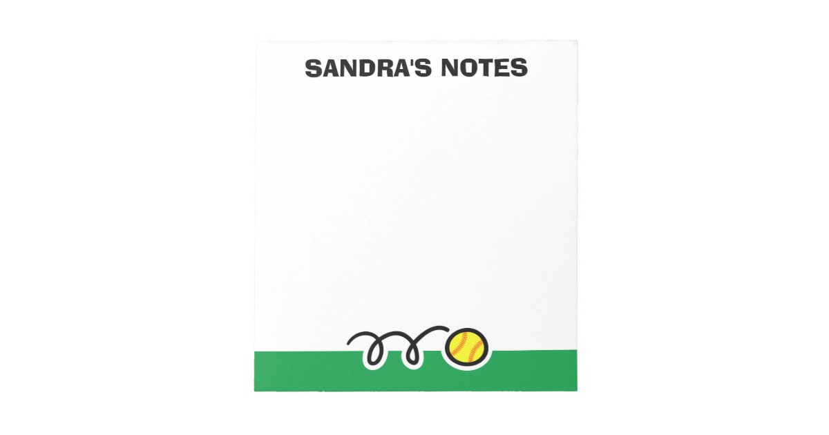 Personalized notepad with cute softball design | Zazzle
