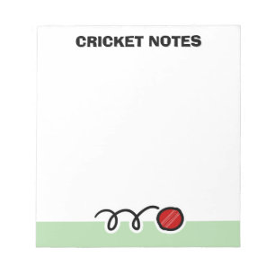 Personalized notepad with red cricket ball design