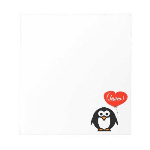 Personalized notepads  penguin with red balloon