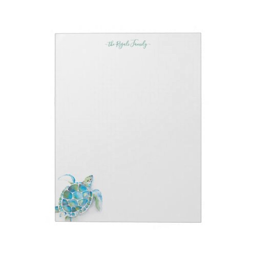 Personalized Notepads Watercolor Sea Turtle