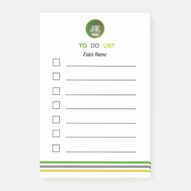 Personalized Notes To Do List 2025 JK Logo (Front)