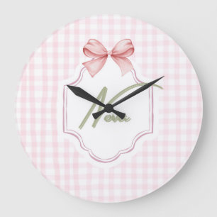 Personalized Nova Baby Girl Nursery Bow&Gingham  Large Clock