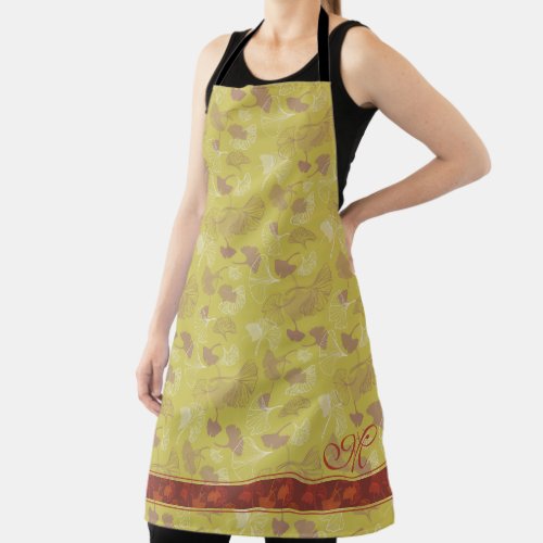 Personalized Novelty Ginkgo Olive Green Pattern Apron