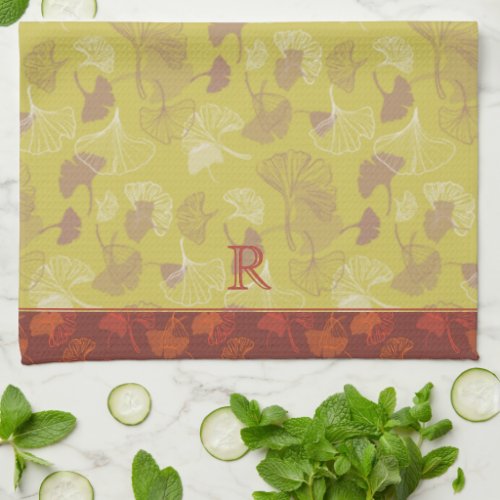 Personalized Novelty Ginkgo Olive Green Pattern Kitchen Towel