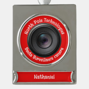 Personalized Novelty Santa Camera Silver Plated Banner Ornament