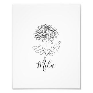 Personalized November Chrysanthemum Birth Flower Photo Print