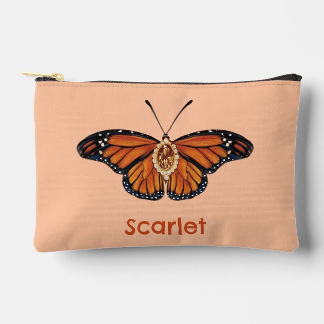 Personalized November Citrine Monarch Butterfly Accessory Pouch (Front)