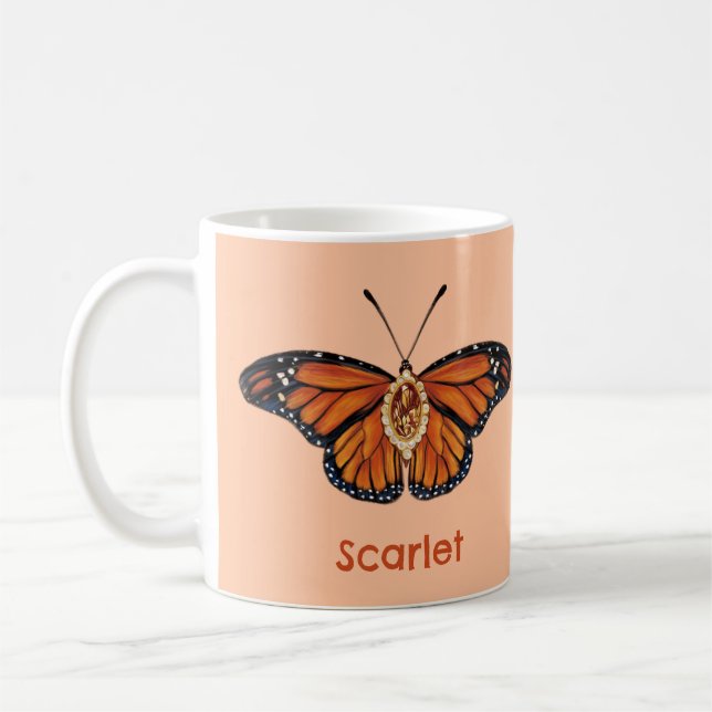Personalized November Citrine Monarch Butterfly Coffee Mug (Left)
