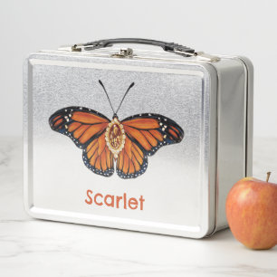 Personalized November Citrine Monarch Butterfly Metal Lunch Box