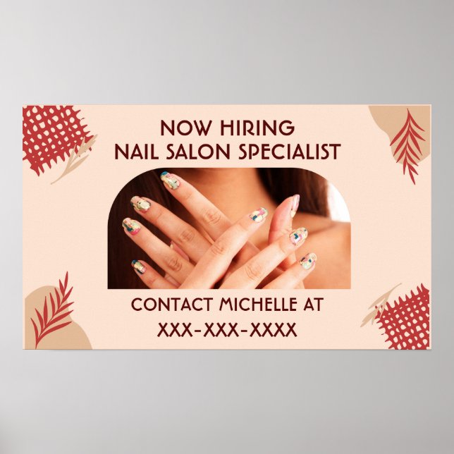 Personalized Now Hiring Nail Salon Specialist Poster (Front)