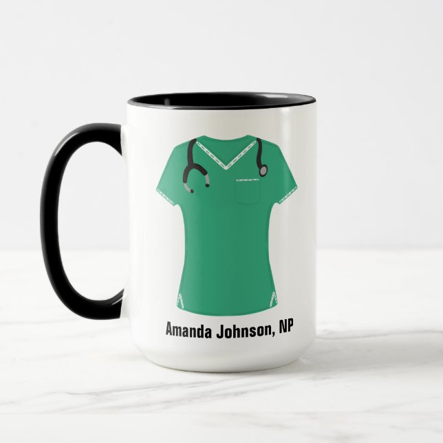 Personalized NP Nurse Practitioner Aqua Scrubs Mug (Left)