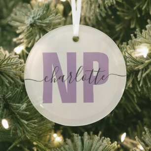 Personalized NP Nurse Practitioner Graduation Chic Glass Ornament