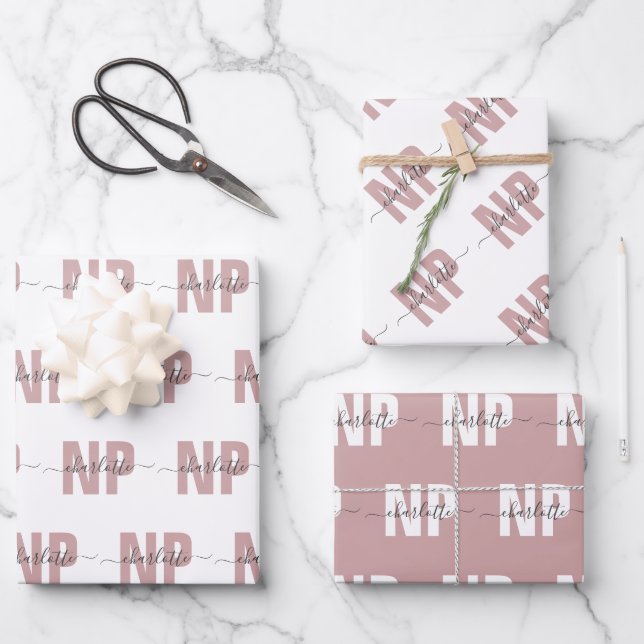 Personalized NP Nurse Practitioner Graduation Chic Wrapping Paper Sheets (Front)