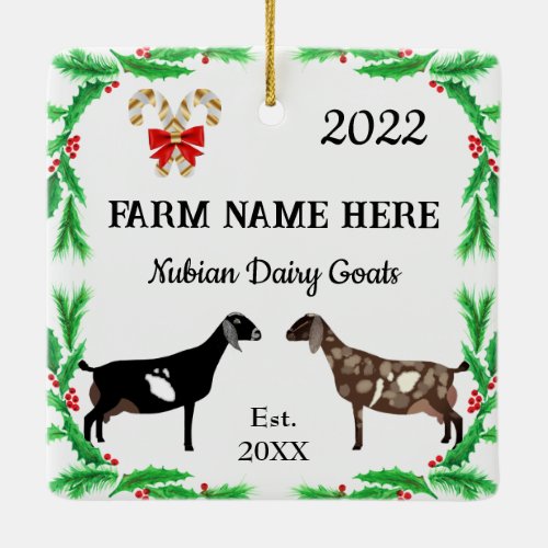 Personalized Nubian Dairy Goat Farm Christmas Ceramic Ornament