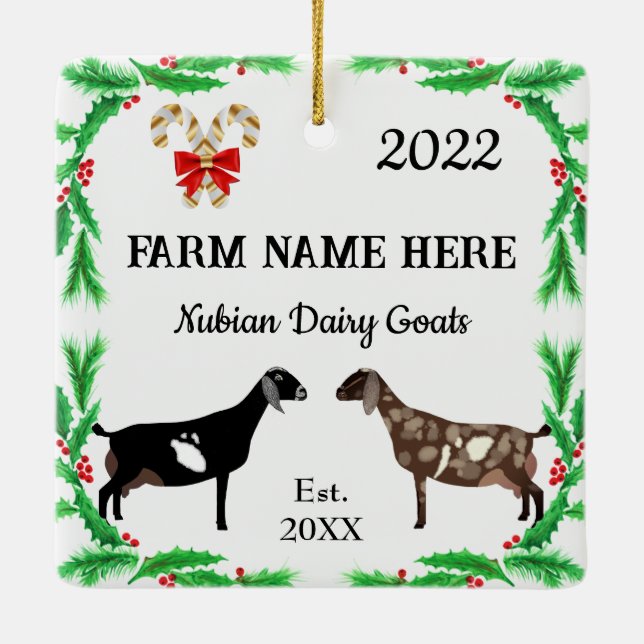 Personalized Nubian Dairy Goat Farm Christmas Ceramic Ornament (Back)